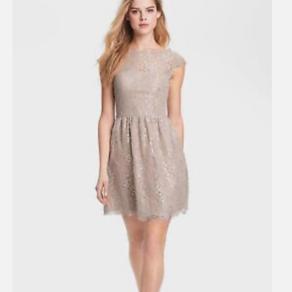 Aidan Mattox Metallic Lace Fit & Flare Dress, Size 6